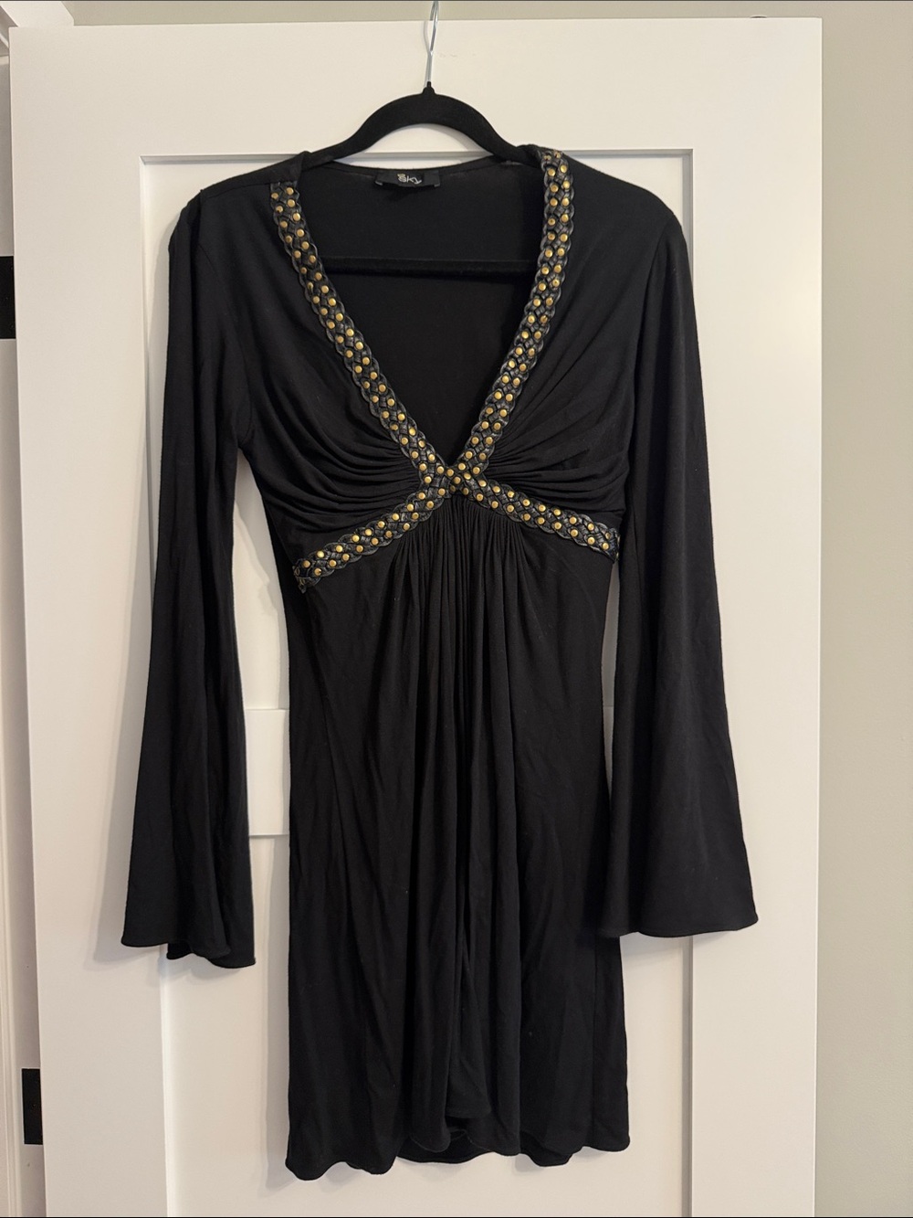 Sky Black Mini Dress with Gold Embellished Trim